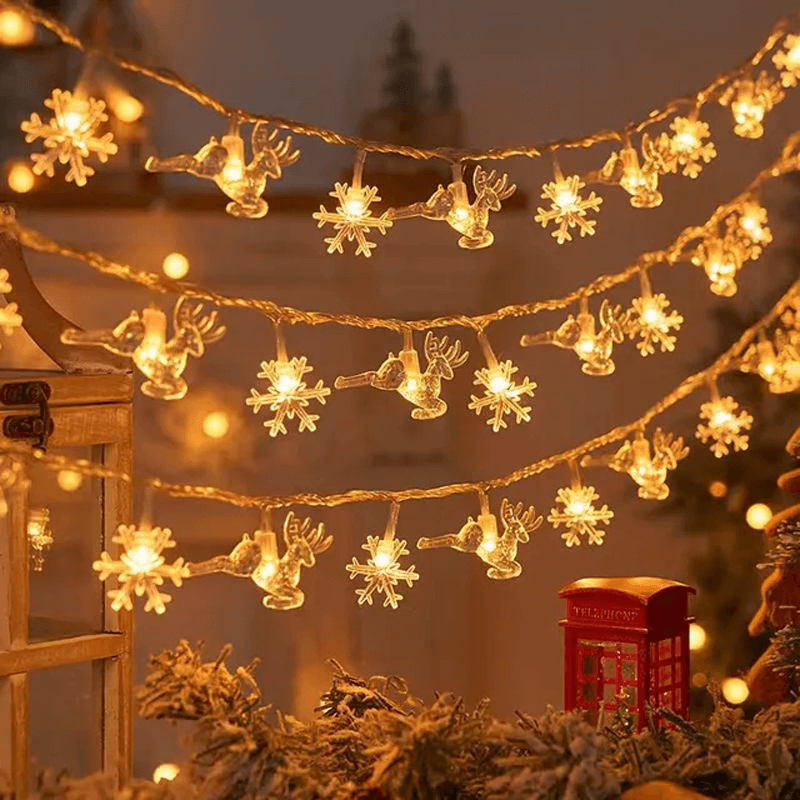 Christmas-Themed LED String Lights, Christmas Fairy Lights - Snowflakes, Reindeer, Star, Christmas Tree
