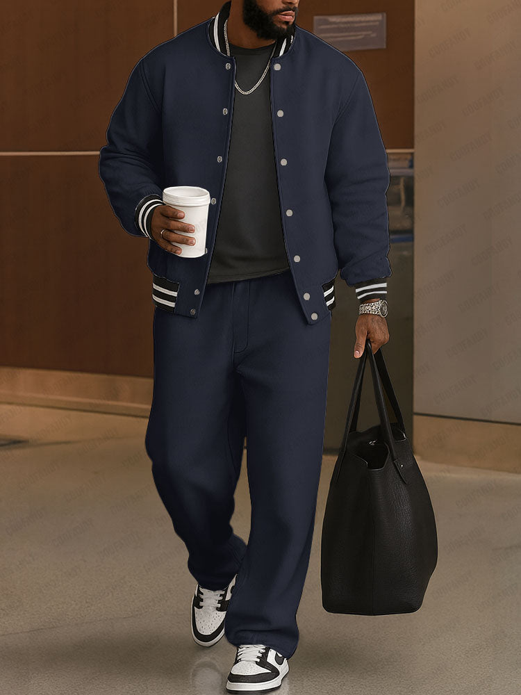 Classic Striped Trim Jacket and Pants Set