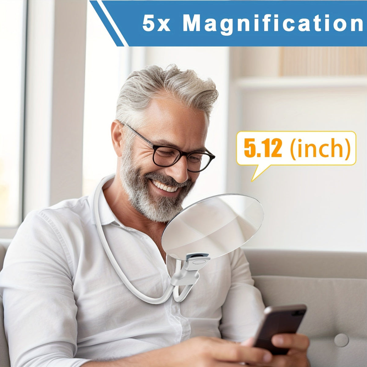 Niropi | 5X Magnifying Glass Pro – Hands-free adjustable neck loupe for seniors and people with visual impairments – Perfect for reading, sewing, crafting, and inspection