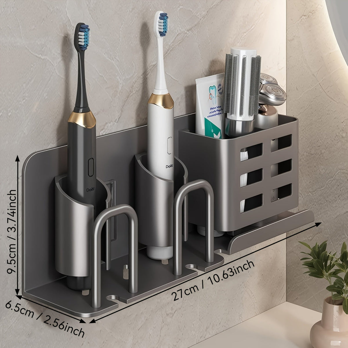 Niropi | BristleHub Wall-Mounted Electric Toothbrush Holder – Aluminum Bathroom Organizer with Drainage Holes