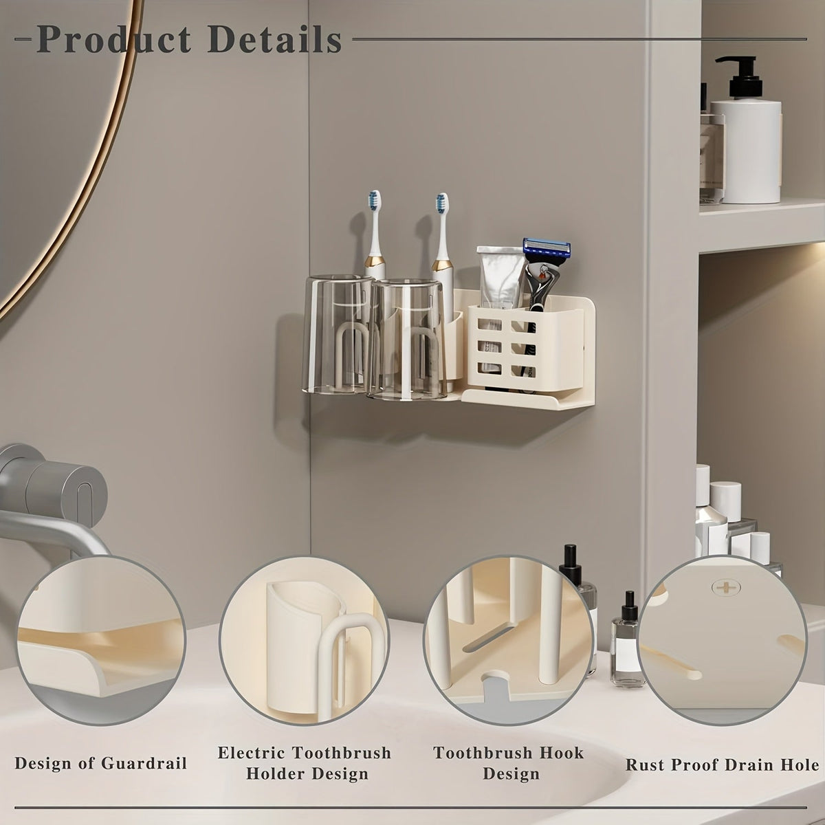 Niropi | BristleHub Wall-Mounted Electric Toothbrush Holder – Aluminum Bathroom Organizer with Drainage Holes