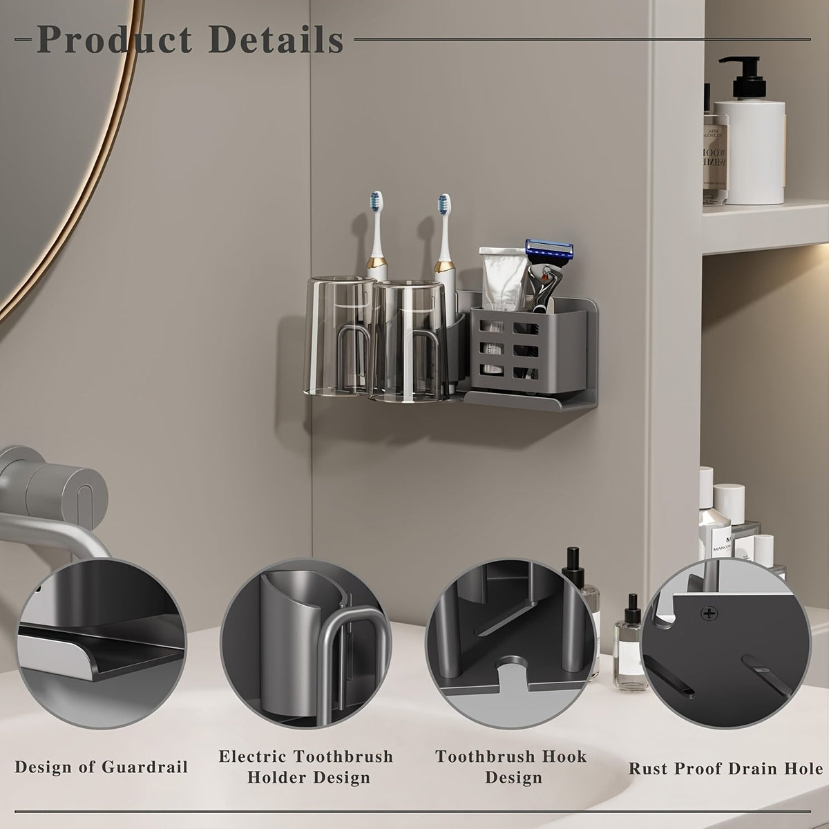 Niropi | BristleHub Wall-Mounted Electric Toothbrush Holder – Aluminum Bathroom Organizer with Drainage Holes