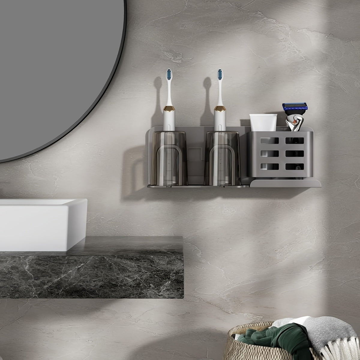 Niropi | BristleHub Wall-Mounted Electric Toothbrush Holder – Aluminum Bathroom Organizer with Drainage Holes