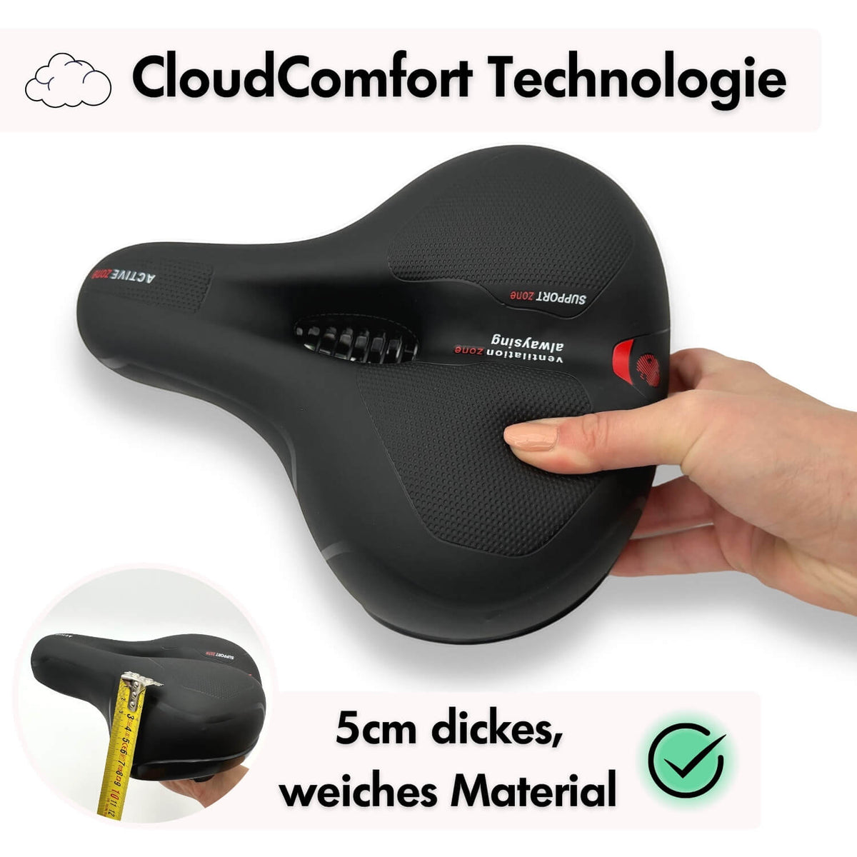 Niropi | CloudComfort Pro Bicycle Seat | Pressure-Relieving Memory Foam | Black