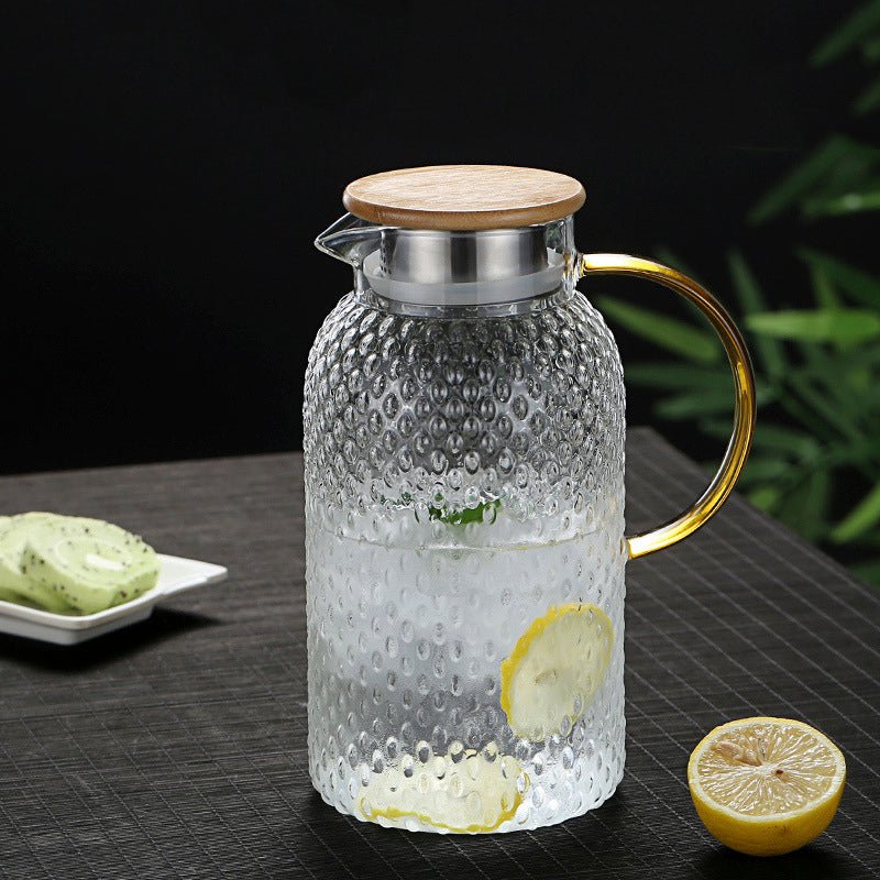 Niropi | Heat-Resistant Textured Glass Jug with Bamboo Lid – Elegant Serving Pitcher for Hot & Cold Drinks