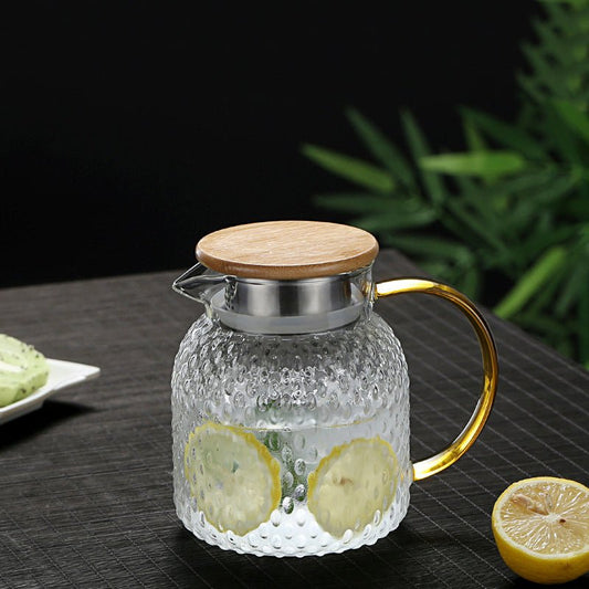 Niropi | Heat-Resistant Textured Glass Jug with Bamboo Lid – Elegant Serving Pitcher for Hot & Cold Drinks