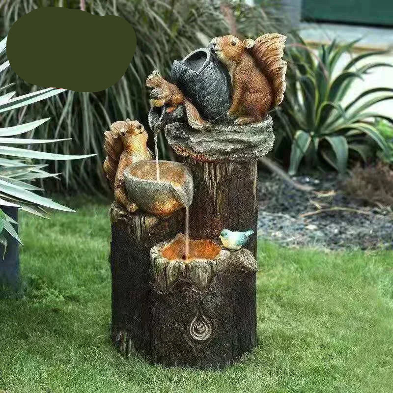 Niropi | Lunaverde Solar Deco Fountain Duck & Squirrel | Garden Figure with LED Light | Weatherproof Resin | For Terrace & Balcony