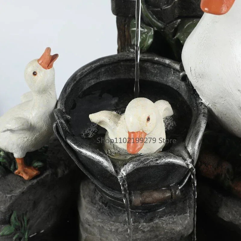 Niropi | Lunaverde Solar Deco Fountain Duck & Squirrel | Garden Figure with LED Light | Weatherproof Resin | For Terrace & Balcony