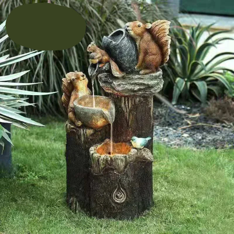 Niropi | Lunaverde Solar Deco Fountain Duck & Squirrel | Garden Figure with LED Light | Weatherproof Resin | For Terrace & Balcony
