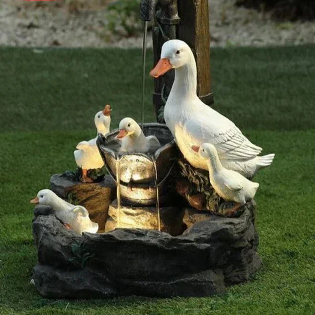 Niropi | Lunaverde Solar Deco Fountain Duck & Squirrel | Garden Figure with LED Light | Weatherproof Resin | For Terrace & Balcony