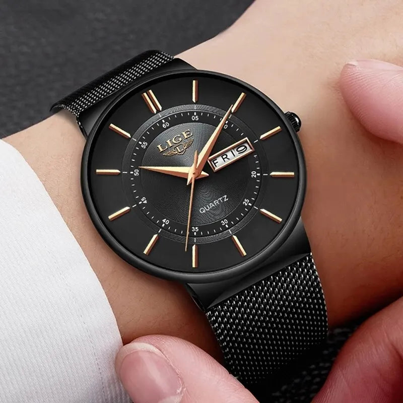 Niropi | Luxury Men’s Ultra-Thin Waterproof Stainless Steel Quartz Watch – Elegant Date Display Sports Wristwatch