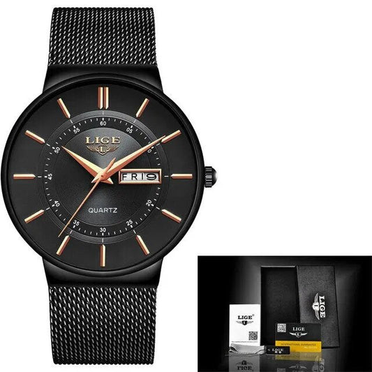 Niropi | Luxury Men’s Ultra-Thin Waterproof Stainless Steel Quartz Watch – Elegant Date Display Sports Wristwatch