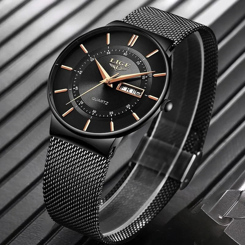 Niropi | Luxury Men’s Ultra-Thin Waterproof Stainless Steel Quartz Watch – Elegant Date Display Sports Wristwatch