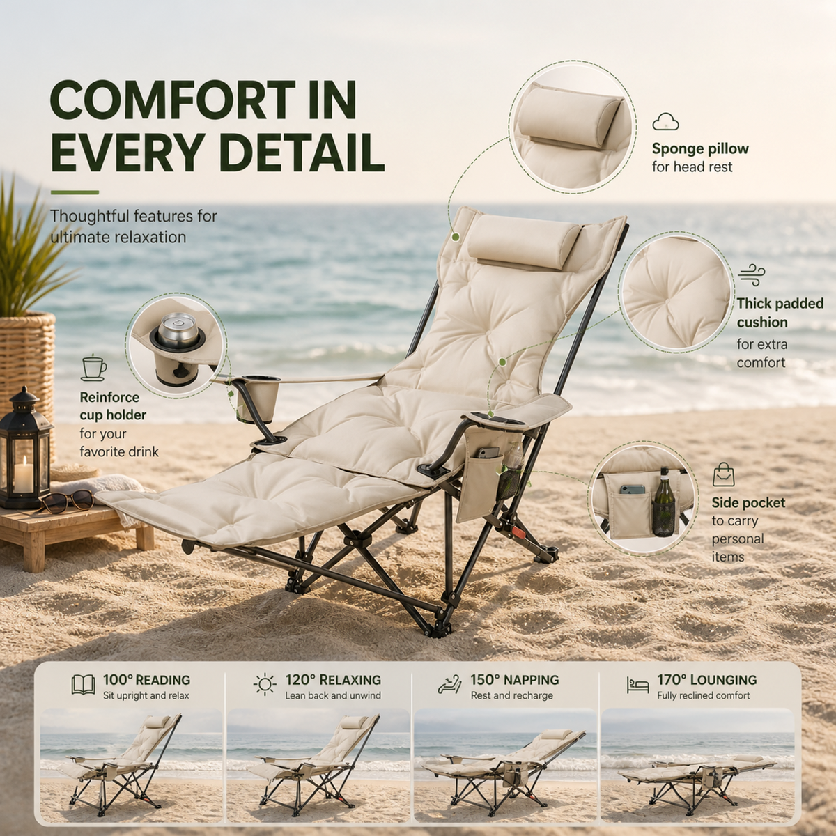 Niropi | Reclinoze Foldable Reclining Camping Chair