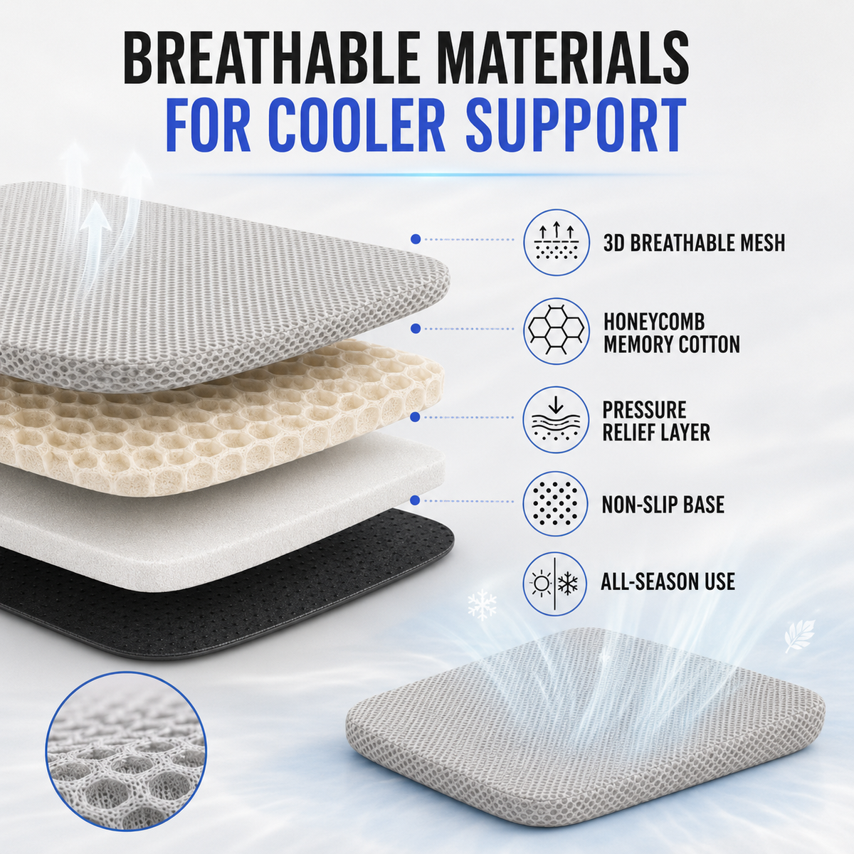 Niropi | RideLift Breathable Honeycomb Seat Cushion