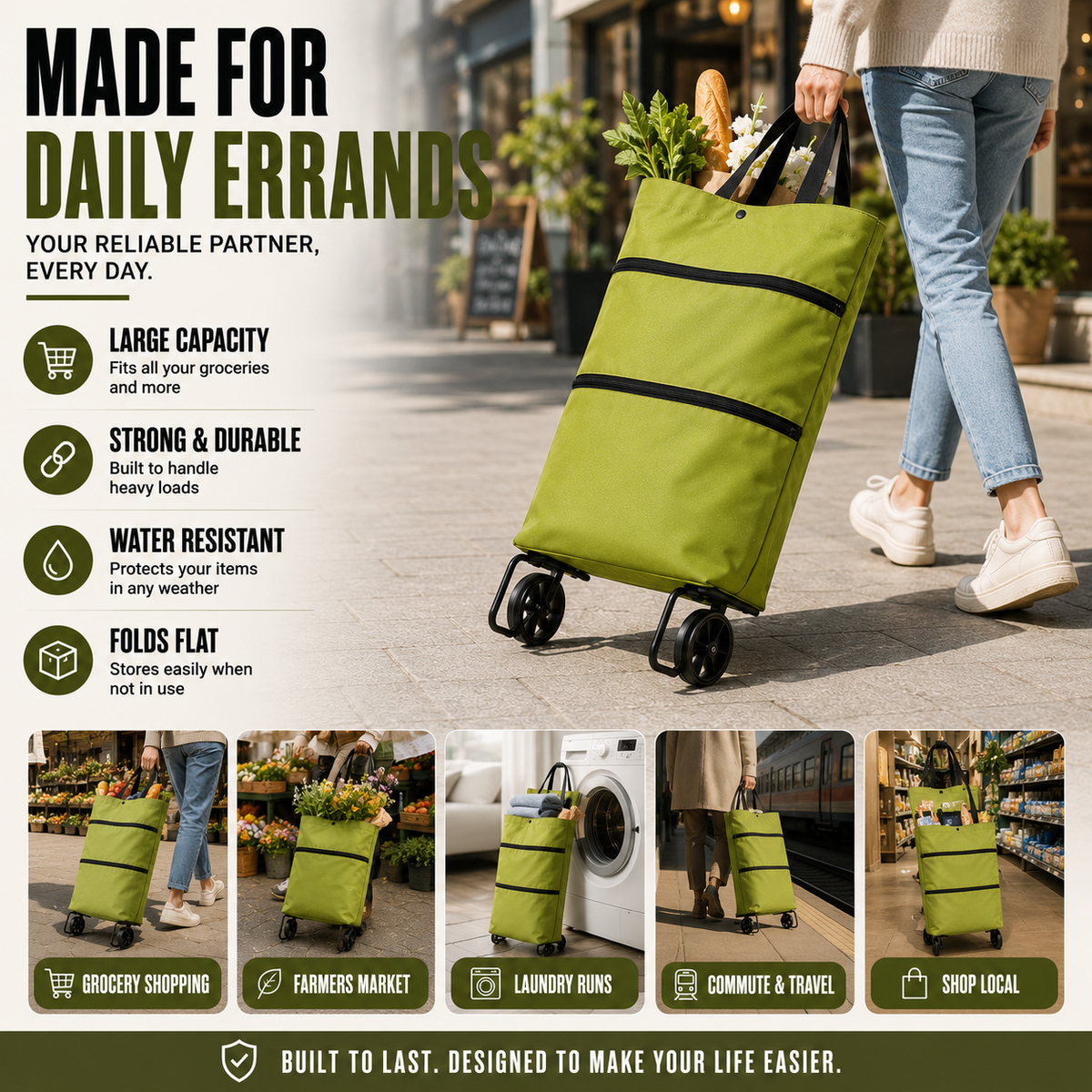 Niropi | Rollpack Foldable Wheeled Shopping Hand Cart