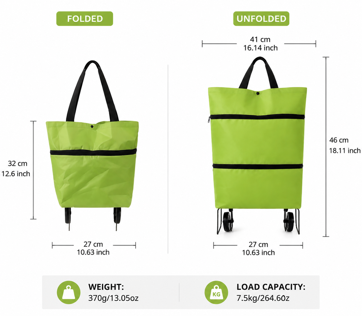 Niropi | Rollpack Foldable Wheeled Shopping Hand Cart