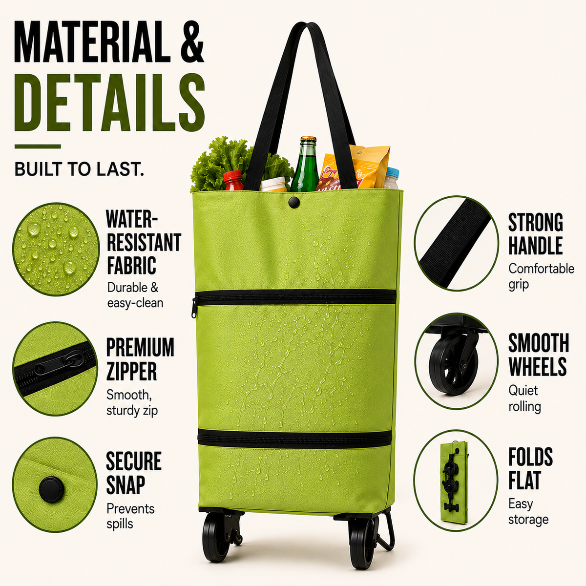 Niropi | Rollpack Foldable Wheeled Shopping Hand Cart