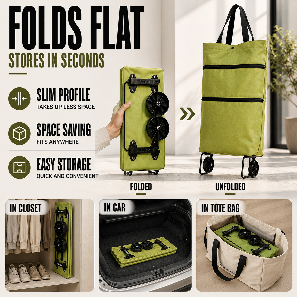 Niropi | Rollpack Foldable Wheeled Shopping Hand Cart