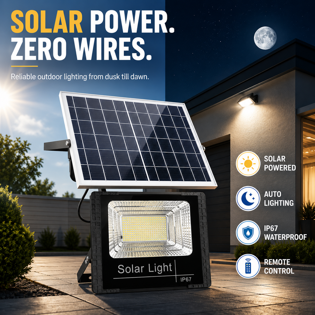 Niropi | Soluxe Solar-Powered Outdoor Flood Light With Remote