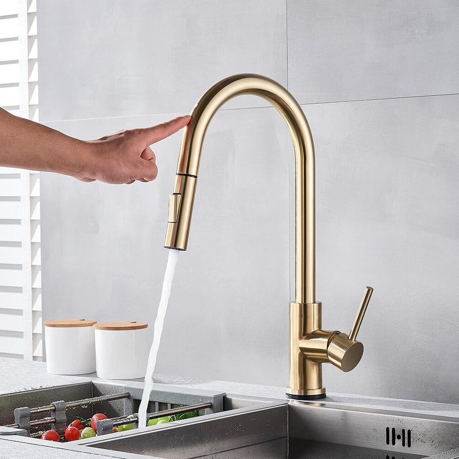 Niropi | TouchTech Pull-Out Kitchen Tap – Sensor Touchless Mixer Tap with Flexible Spout | Modern Brass Faucet