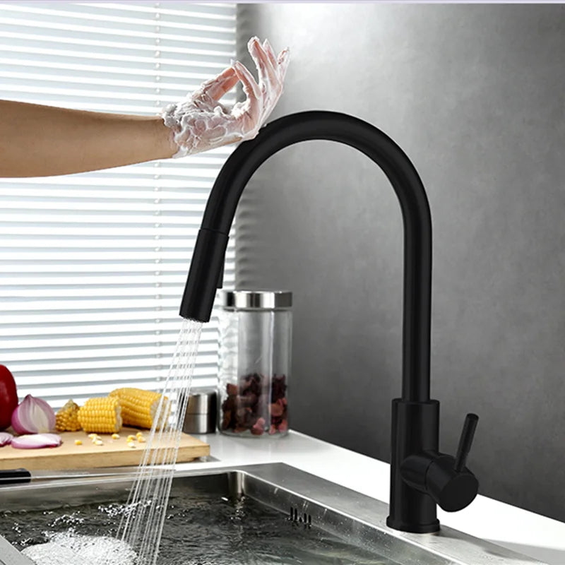 Niropi | TouchTech Pull-Out Kitchen Tap – Sensor Touchless Mixer Tap with Flexible Spout | Modern Brass Faucet