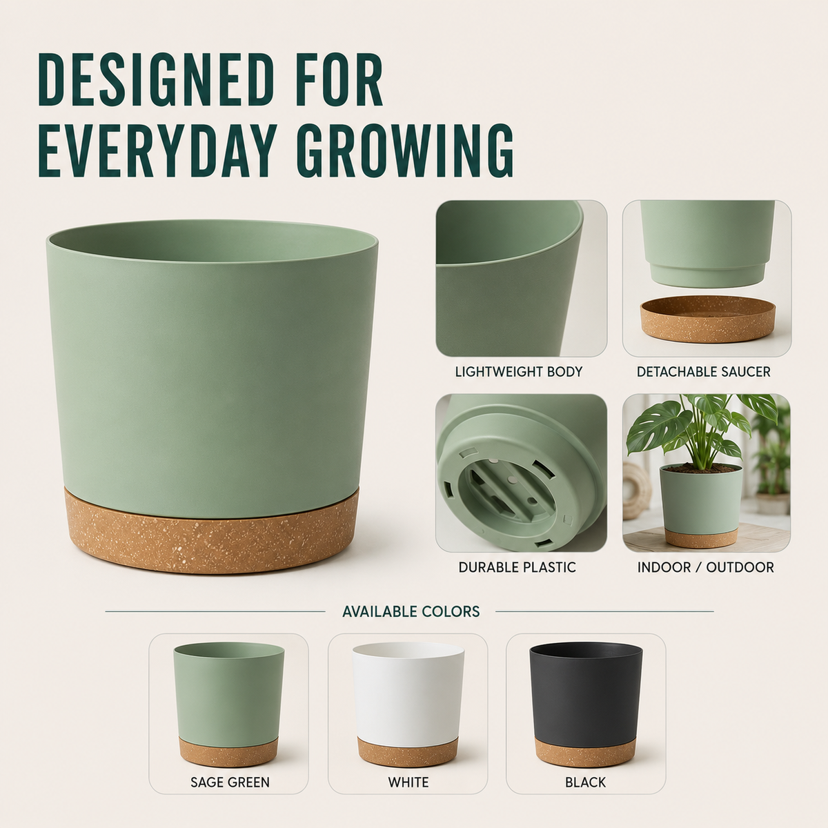 Niropi | Verdara Large Lightweight Pot With Drainage Holes