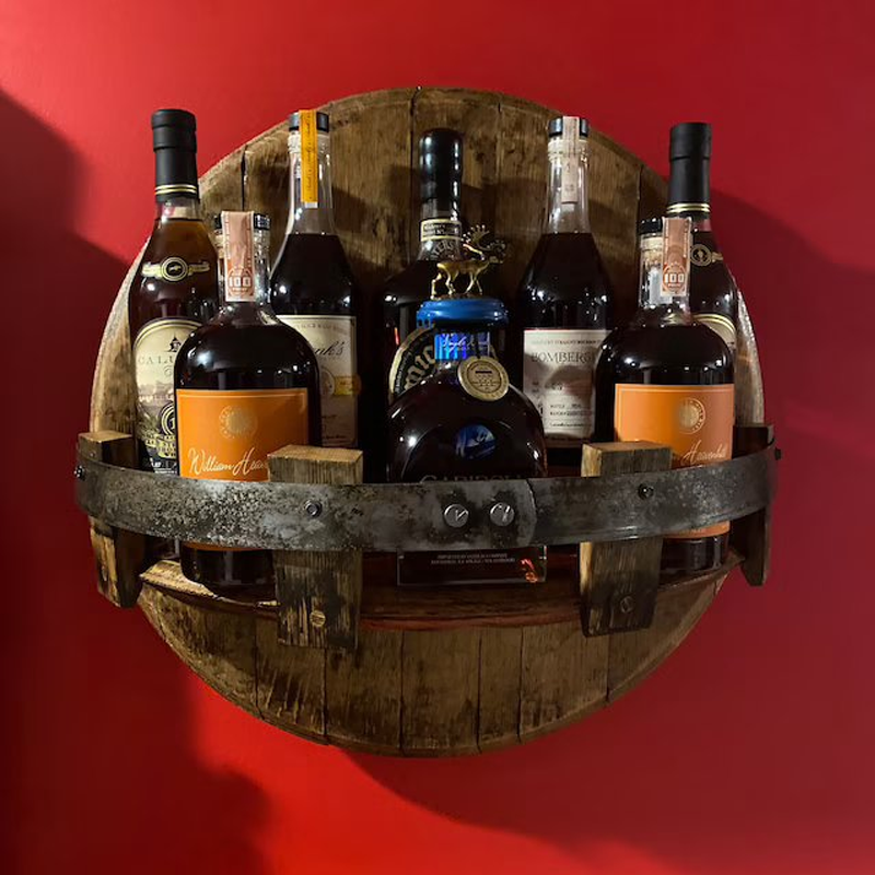 Niropi | Whiskey Barrel Wall Shelf | Rustic Solid Wood Design | Round