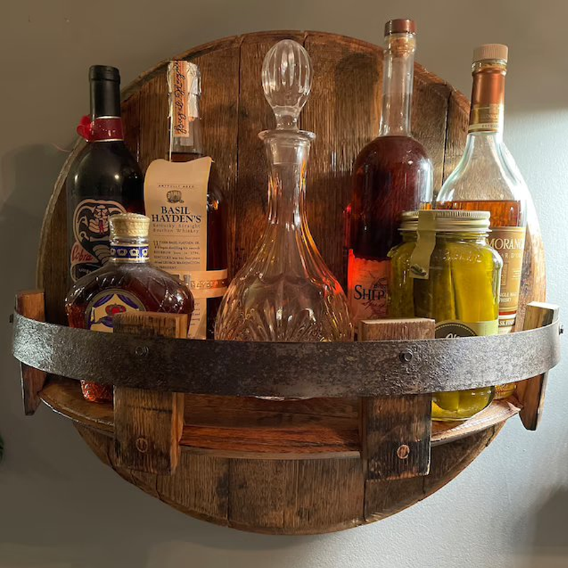 Niropi | Whiskey Barrel Wall Shelf | Rustic Solid Wood Design | Round
