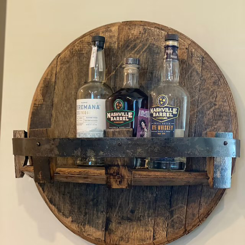 Niropi | Whiskey Barrel Wall Shelf | Rustic Solid Wood Design | Round