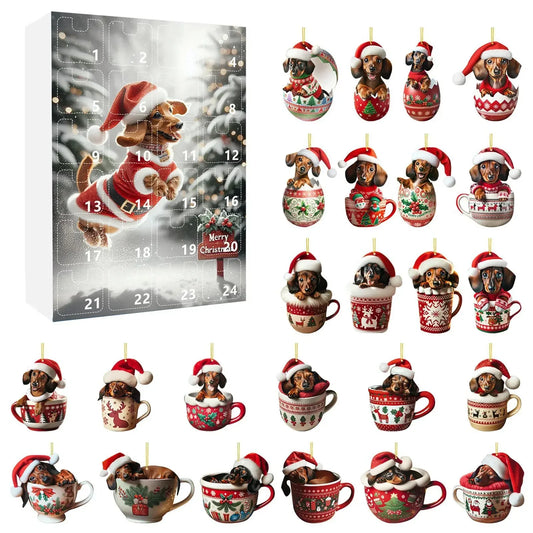 Dachshund-Themed Christmas Advent Calendar – 24-Day Countdown and Decorative Acrylic Design