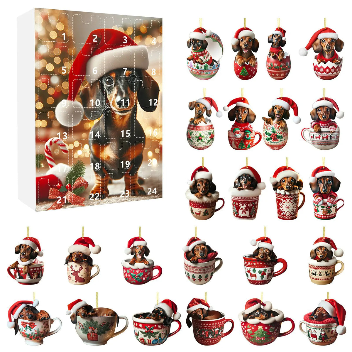 Dachshund-Themed Christmas Advent Calendar – 24-Day Countdown and Decorative Acrylic Design
