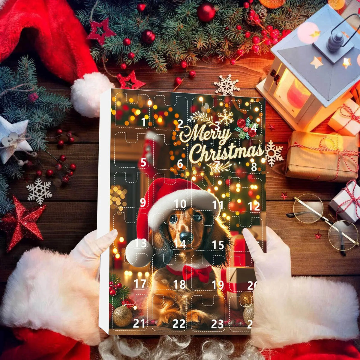 Dachshund-Themed Christmas Advent Calendar – 24-Day Countdown and Decorative Acrylic Design