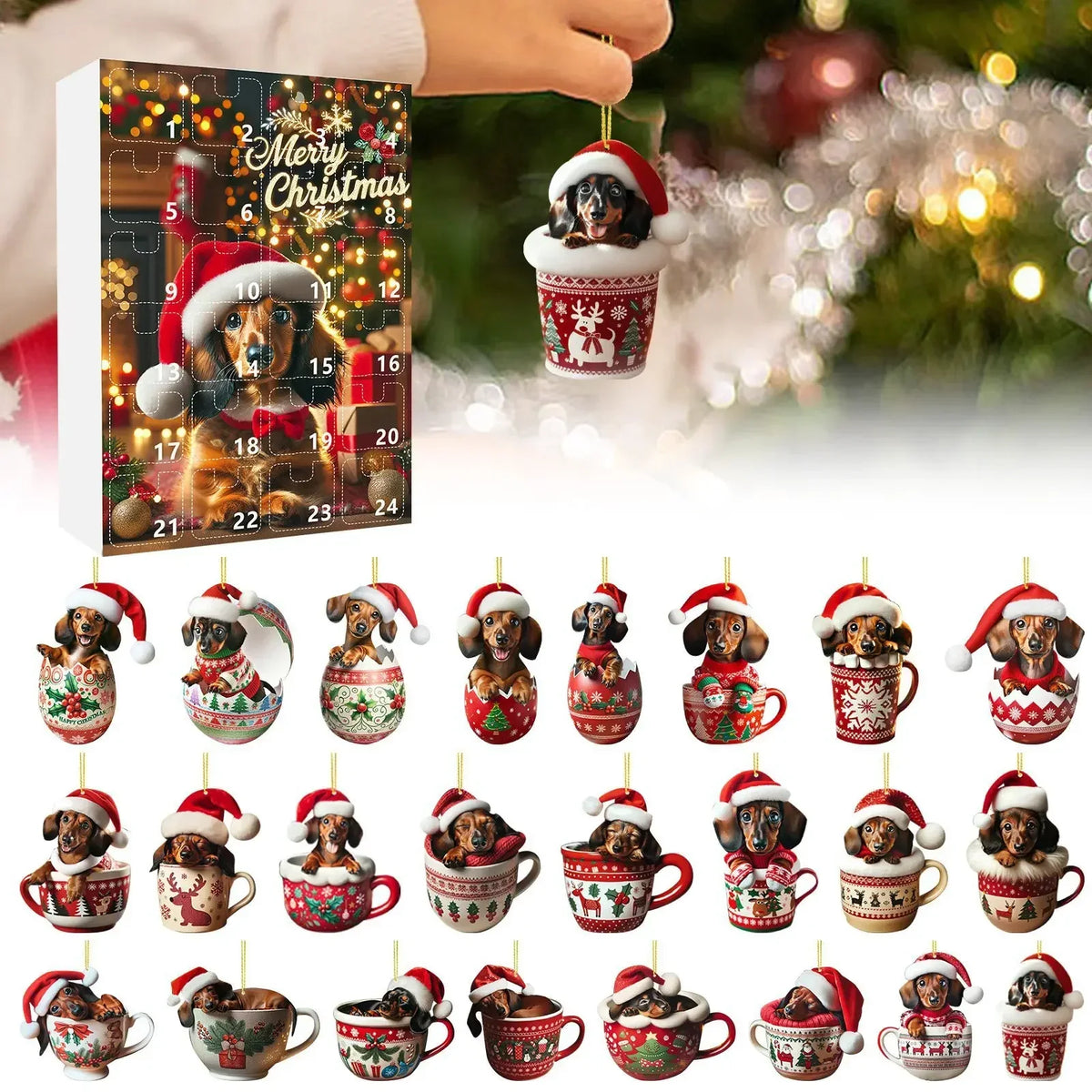Dachshund-Themed Christmas Advent Calendar – 24-Day Countdown and Decorative Acrylic Design