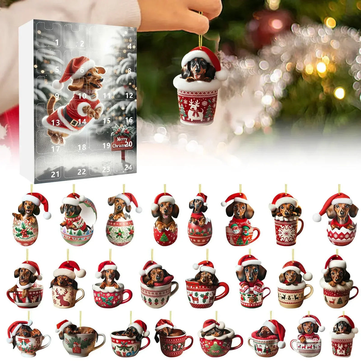 Dachshund-Themed Christmas Advent Calendar – 24-Day Countdown and Decorative Acrylic Design
