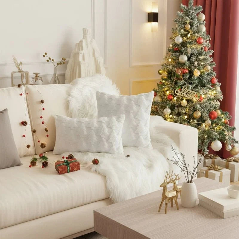 Decorative Plush Pillowcase with Textured Christmas Tree Pattern