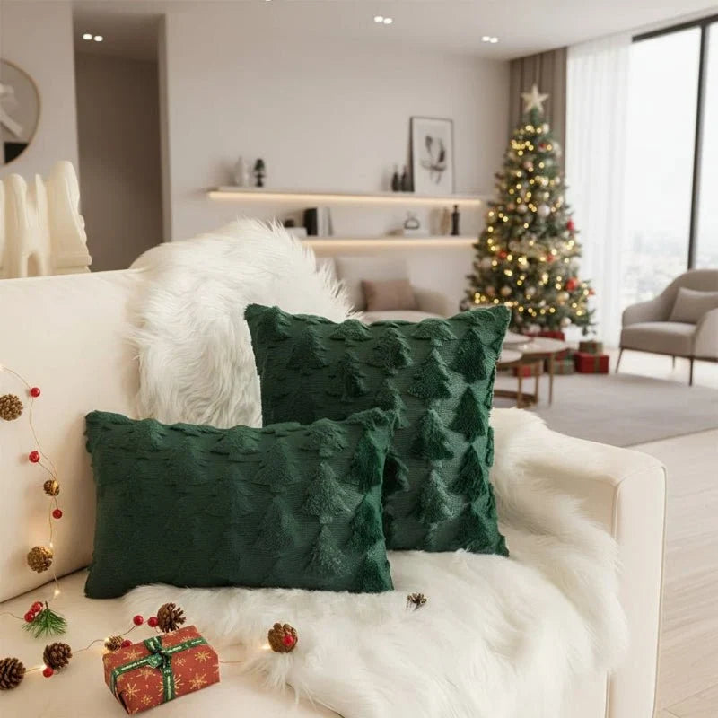 Decorative Plush Pillowcase with Textured Christmas Tree Pattern