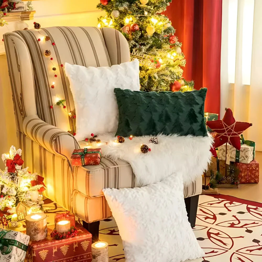 Decorative Plush Pillowcase with Textured Christmas Tree Pattern