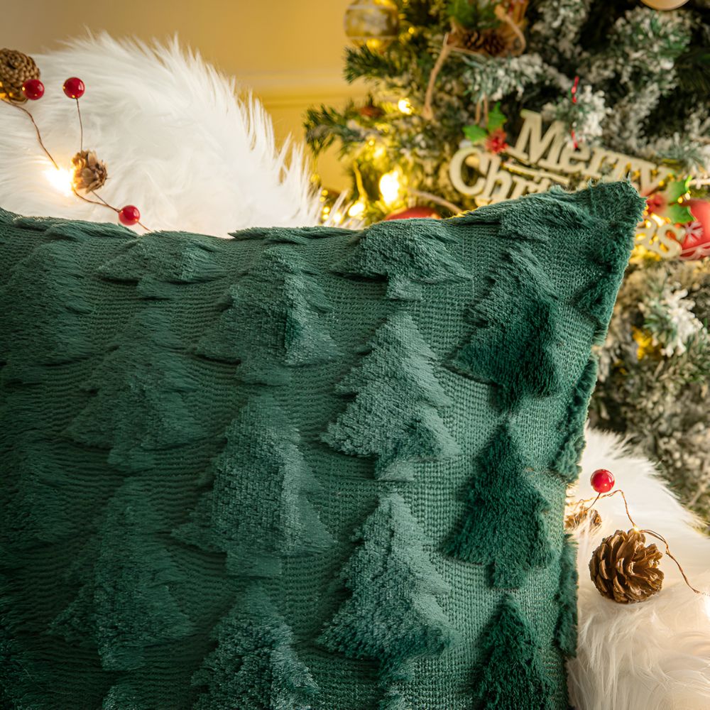Decorative Plush Pillowcase with Textured Christmas Tree Pattern