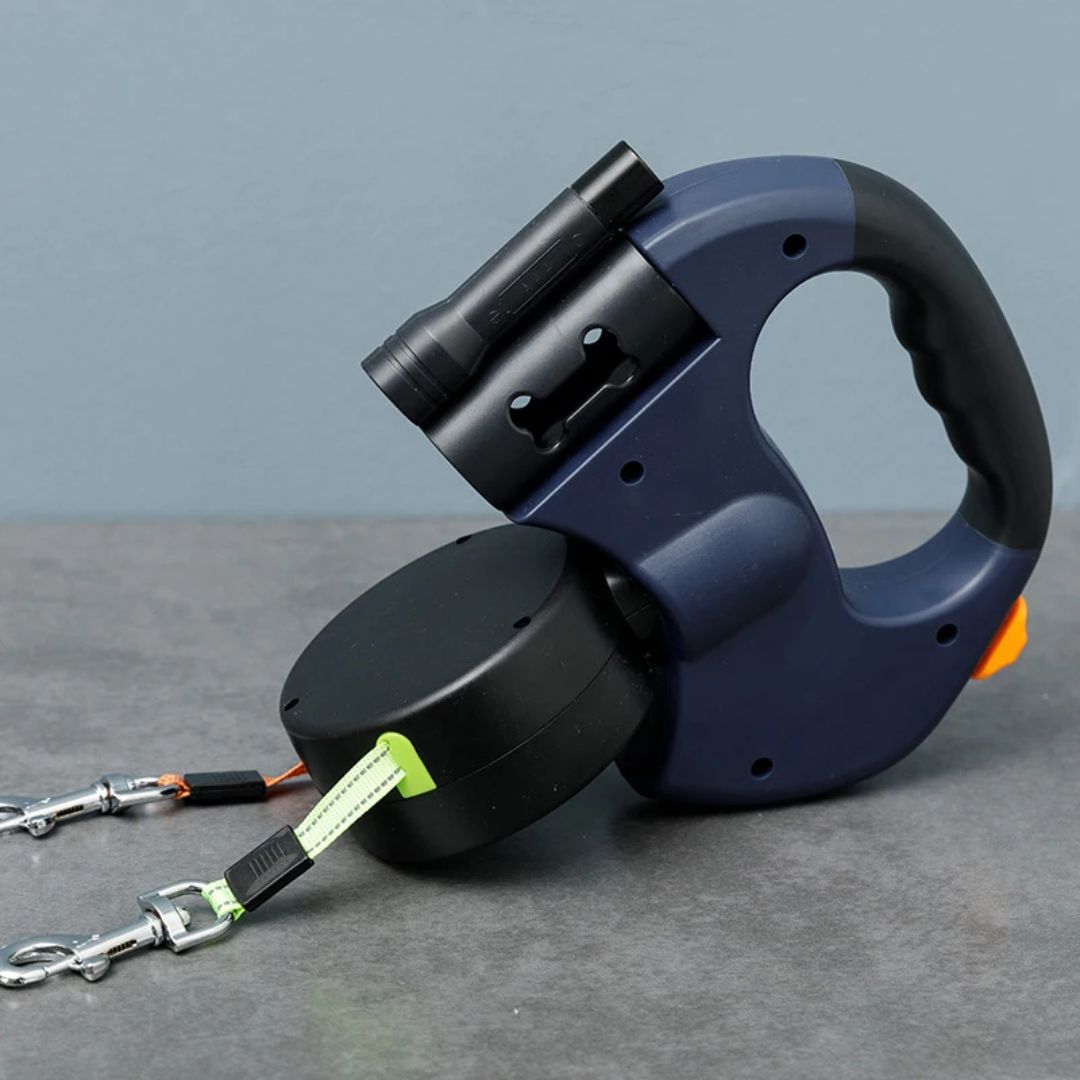 Double Dog Leash with Flashlight and Waste Bag Holder