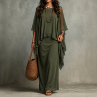 Draped Cape Sleeve Asymmetric Hem Maxi Dress