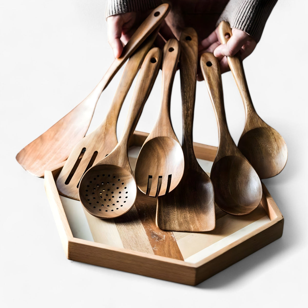 Elegant Teak Kitchen Utensil Set – 9 Pieces with Holder