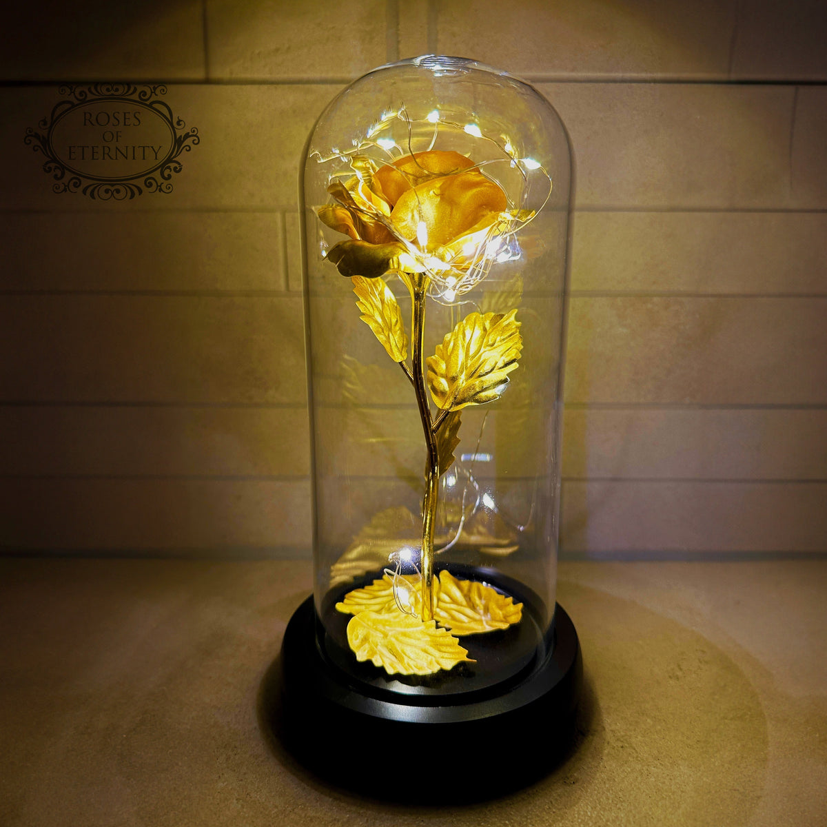 Eternal Rose | Golden Rose in Glass Dome with LED Lighting