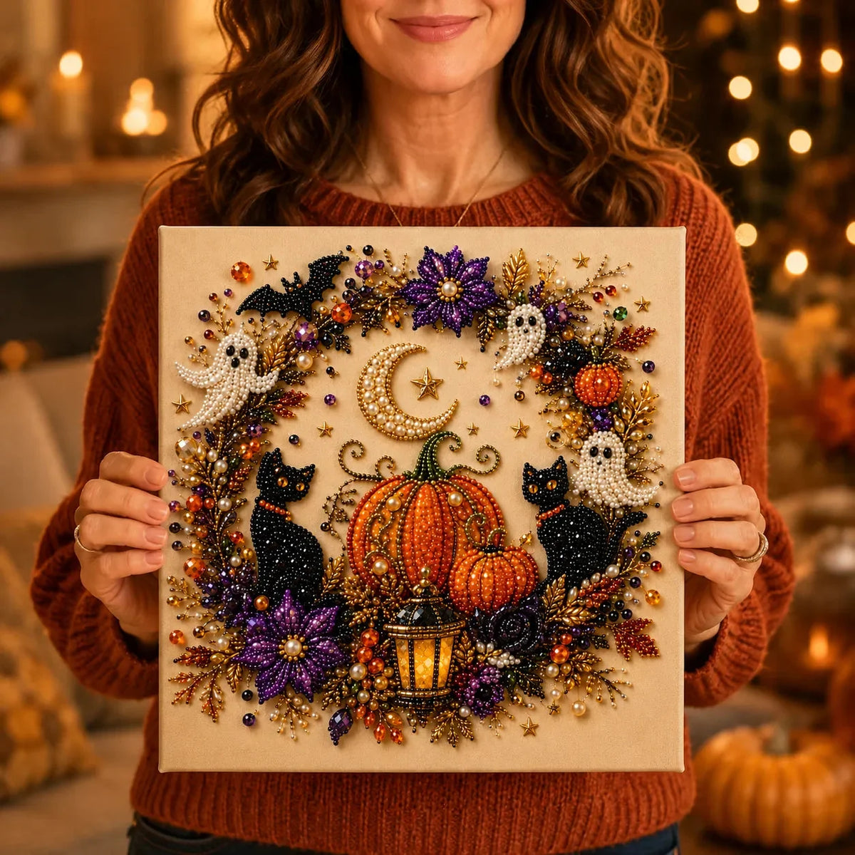 Halloween Faux Pearl Bead Craft Kit - Cozy DIY Wall Art