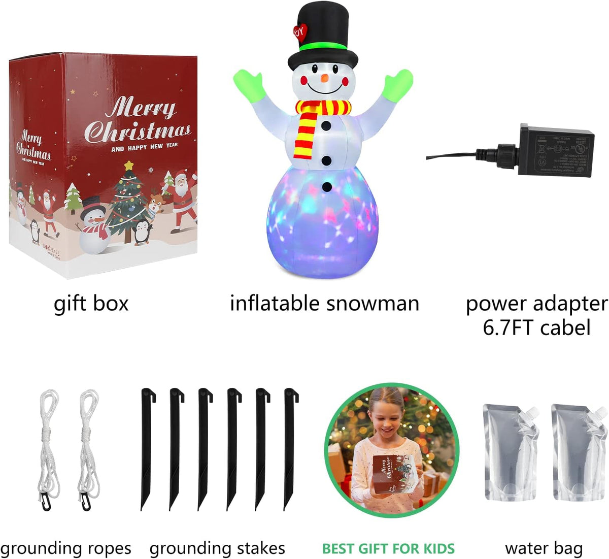 Inflatable Light-Up Snowman (213 cm) - Lotte