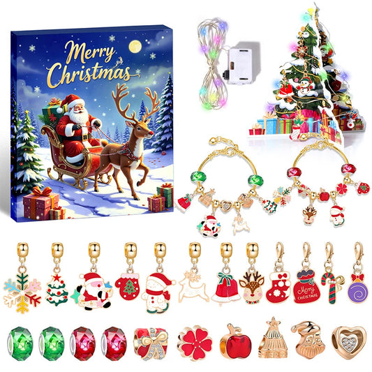 Kids' Christmas Countdown Bracelet 24-Day Advent Calendar with Colorful Crystals in a Gift Box