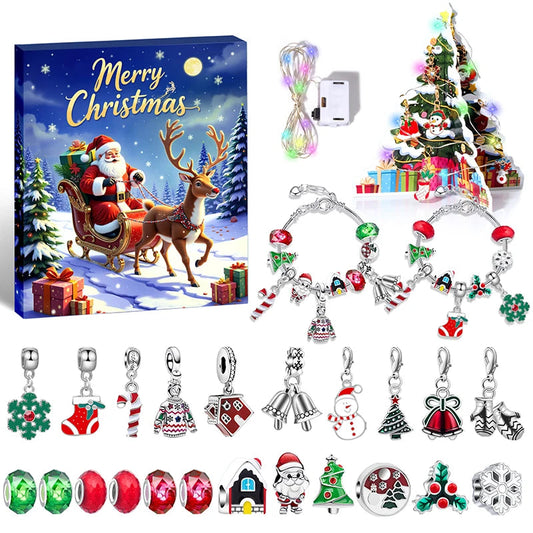 Kids' Christmas Countdown Bracelet 24-Day Advent Calendar with Colorful Crystals in a Gift Box