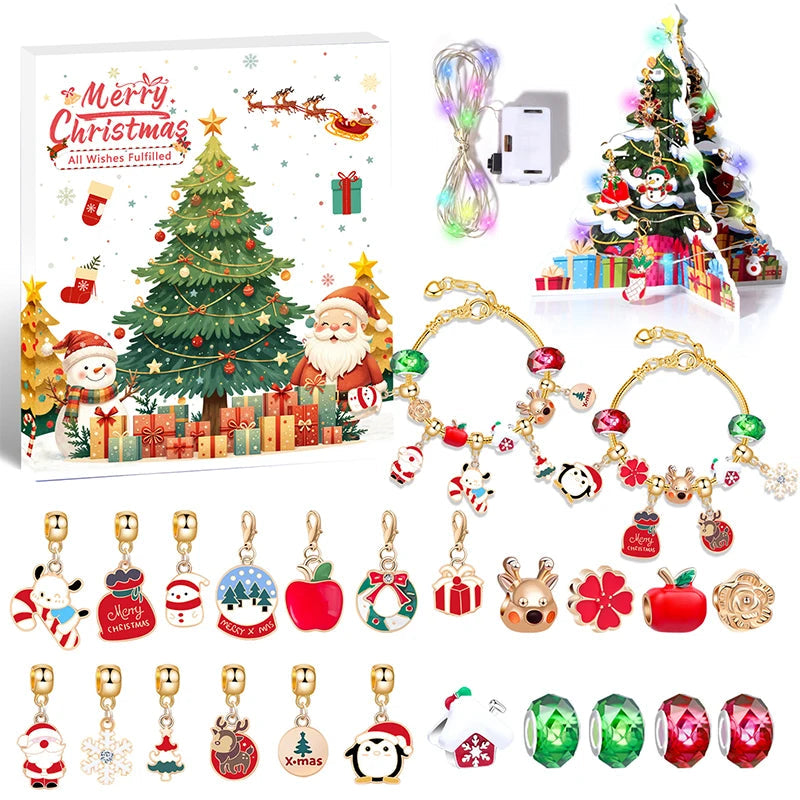 Kids' Christmas Countdown Bracelet 24-Day Advent Calendar with Colorful Crystals in a Gift Box