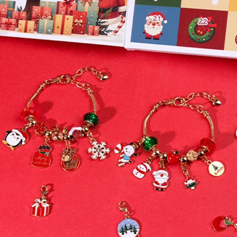 Kids' Christmas Countdown Bracelet 24-Day Advent Calendar with Colorful Crystals in a Gift Box