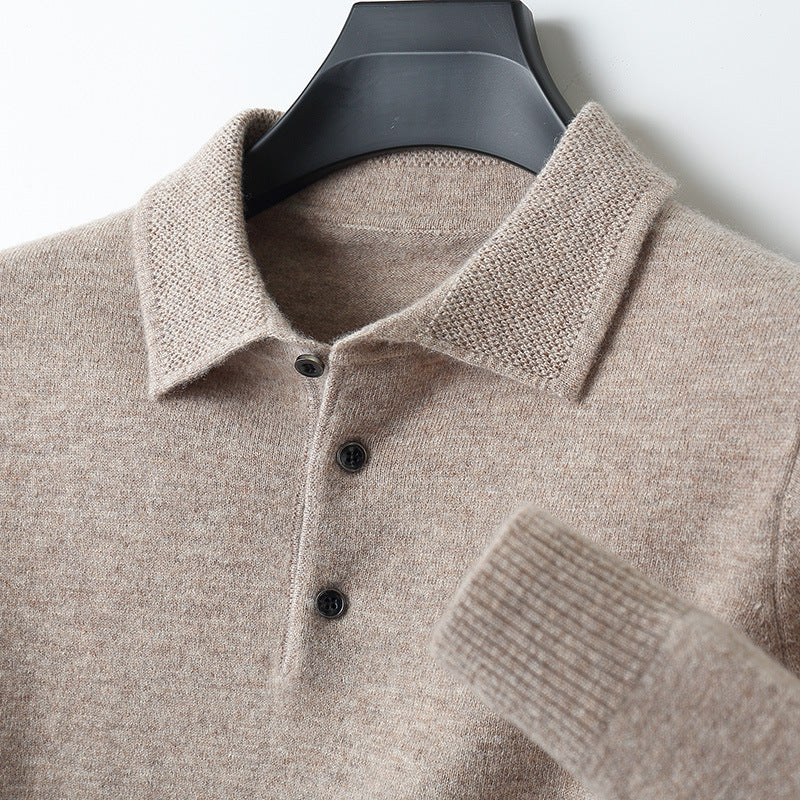 Leandro | Soft Cashmere Long Sleeve Polo Shirt | Men